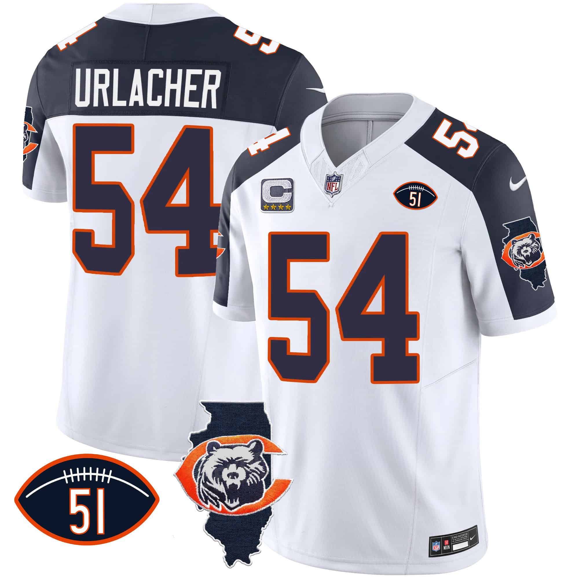 Men Chicago Bears #54 Urlacher White 2024 Nike Throwback Illinois Patch Vapor NFL Jersey style 2